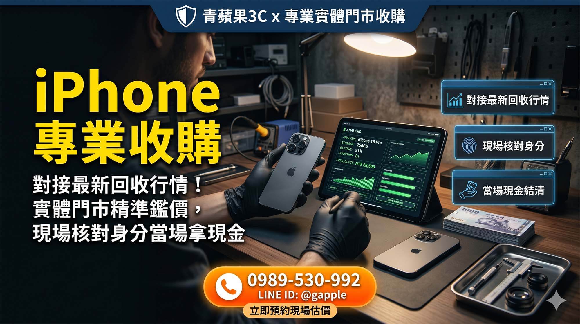青蘋果3C 官方職人於實體門市針對高階 iPhone 進行電池健康度與 True Tone 原彩顯示專業鑑定